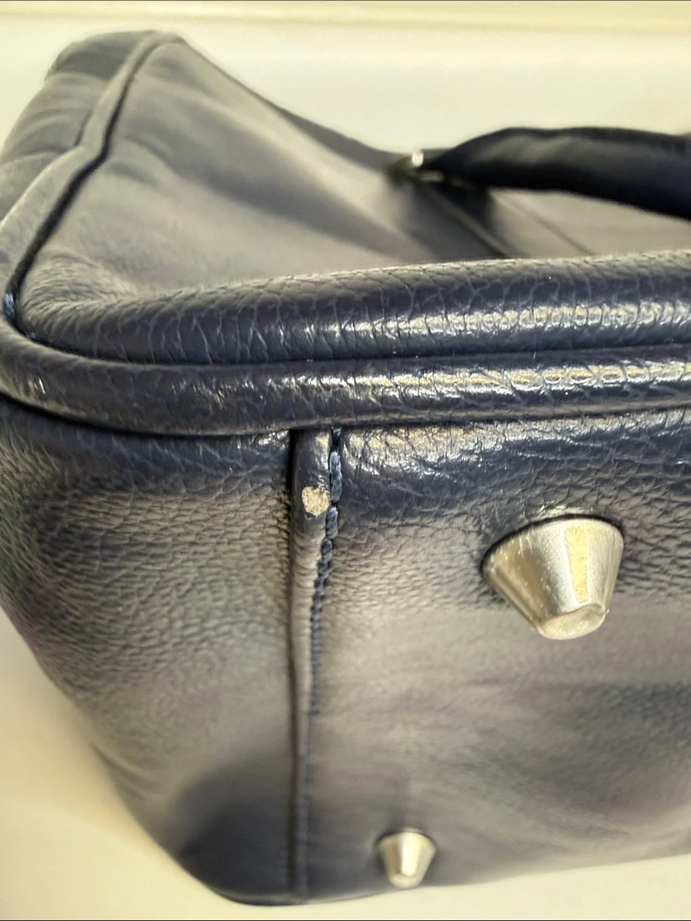 Robert Graham Navy Leather Laptop Bag with Blue and Green Strap